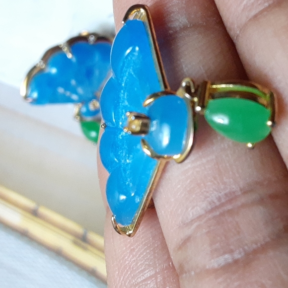 Gold over 925, Blue and Green Burmese Jade, Citrine and natural White Zircons - Picture 5 of 7